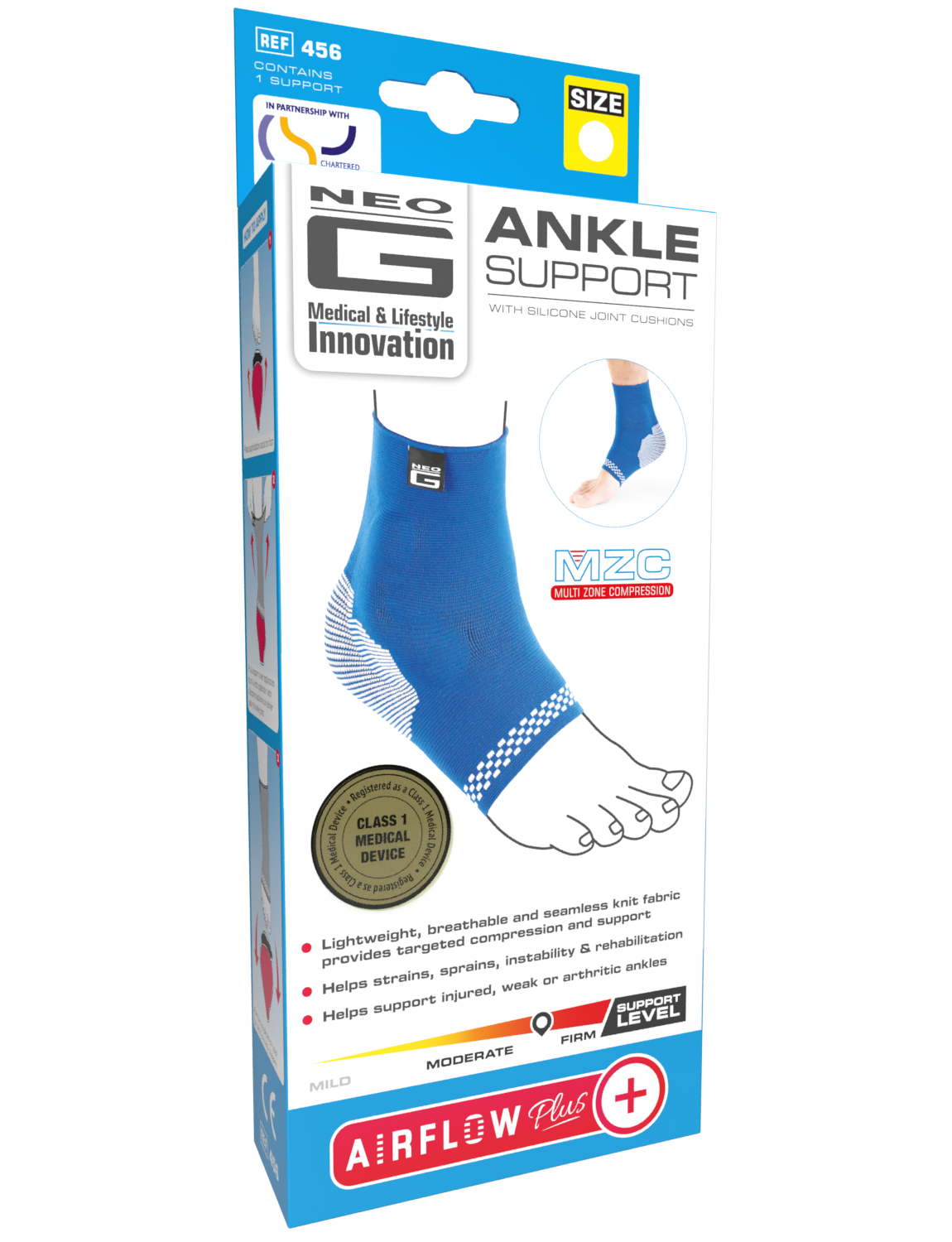 Neo G Airflow Plus Ankle Support with Silicone Joint Cushions box