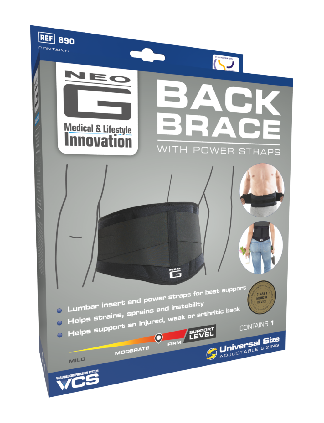 Neo G Back Brace with Power Straps box