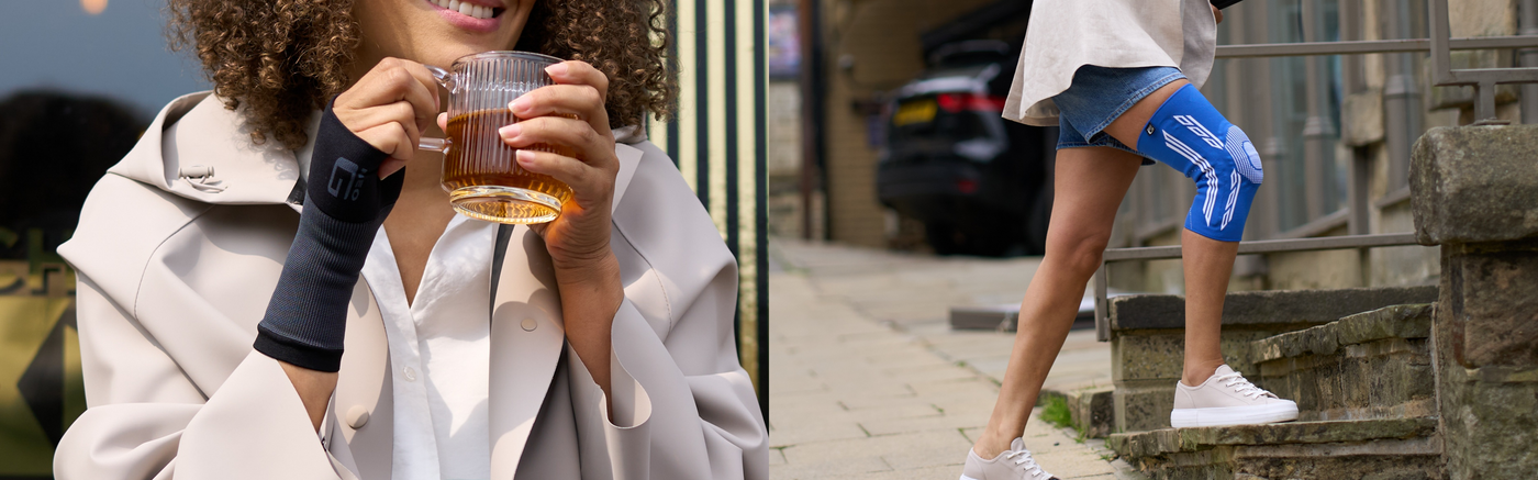 Composite image of the Airflow Wrist & Thumb support and the Airflow Plus Knee Support 